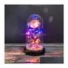 Dekorativa blommor kransar LED Enchanted Galaxy Rose Eternal 24k Gold Foil Flower With Fairy String Lights in Dome for Christmas Val Dh79m