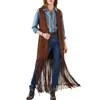 Chalecos de mujer, chaleco con flecos occidentales, flecos bohemios con detalles de borlas, cárdigan Hippie, chaleco con bolsillo tipo parche para mujer