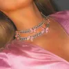 Zestawy biżuterii ślubnej wielokolorowe szkliwa różowy CZ motyl naszyjnik 12 mm mrożony bling aaa Miami Cuban Link Chain Butterflys Choker Women 231205