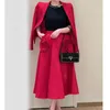 Robes de travail de haute qualité en trois dimensions rose rouge soie laine ensemble femmes vêtements élégant à manches longues poche blazer fin a-ligne jupe