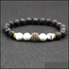 Braccialetti con ciondoli Bracciale con ciondoli lava Micro zircone pietra turchese Perline Yoga Mens Chakra Drop Delivery Braccialetti gioielli Dhhor