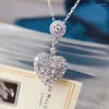 Ciondoli Collana a forma di cuore con strass squisiti e super lucenti Gioielli femminili di moda Catena corta in argento con clavicola