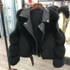 Kvinnors läder faux läder veste de luxe en fausse fourrure de renard pour femme vetement d'exterieur court en cuir pu chaud hiver 231205