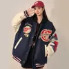 Abito a due pezzi American Retro Lettera Floccaggio Uniforme da baseball ricamata Donna Y2K Punk Street Moto Harajuku Vento Studente Cappotti larghi 231205