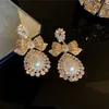 Charm FYUAN Vintage Gold Color Bowknot Crystal Earrings for Women Oversize Water Drop Pearl Dangle Statement Jewelry 231204
