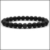 Bracelets de charme Bracelet en pierre naturelle hommes Micro pavé pour femmes bijoux perle noire livraison directe Dhar7