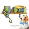 Dog Collars Green Bohemia Dogs Colorful Puppy Fabric Collar Traction Rope Bow Big Custom Name Engrave