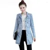 Women's Jackets Autumn Winter Korean Denim Jacket 5XL Women Slim Long Base Coat Frayed Navy Blue Casual Female Jeans Coats