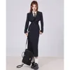 Work Dresses British Style 3 Piece Dress Set Women Long Sleeve Chic Coat White Stripe Shirt Casual Elegant Office Lady Suits