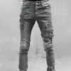Calças de brim masculinas com zíper decoração motocicleta solta baggy hiphop moda lavada streetwear calças jeans para homens