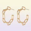 Hoop Huggie Gold Silver Color Hollow Metal Chain Earring For Women Girl Vintage Enkel oregelbunden geometrisk rundcirkelsmycken6461278