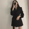 Kadınlar Siyah Ceketler Bahar Sonbahar Kravat Yay Kanatları Uzun Kollu Blazer Kemer Vintage Kore Giyim Kadın Takım