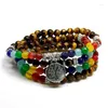 Chain Link Armbanden Nartrual 108 Mala Tijgerogen Steen 7 Chakra Energie Yoga Armband voor mannen en vrouwen Drop Delivery Sieraden Dhgr2