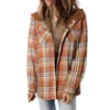 Women's Jackets Women Coats Long Sleeve Hooded Covered Button Print Plaid Cardigan Pockets High Street Loose Fit Outerwear Autumn