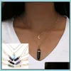 Pendant Necklaces Hexagon Prism Natural Stone Pendant Necklaces Quartz Point Chakra Healing Moon Star Luminous Awl Crystal Christian J Dhqrn