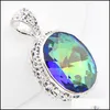 Pendant Necklaces Luckyshine 12Pieces Fashion Jewelry Wholesale 925 Sier Classic Royal Style Rainbow Blue Oval Mystic Topaz Crystal Pe Dhn6Y