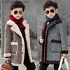 Down Coat 2023 Children Casual Woolen Coat Fall Winter Boys Handsome Plush Velvet Heavy Outerwear Clothes Kids Splicing Pocket Trench Coat Q231205