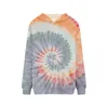 Hoodies femininos tie dye impresso topo feminino casual 2023 outono fino manga longa camisolas blusa senhora bolso draw string com capuz