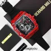Richardmill Watch Luxury Watches Samma net Red Graffiti Mens kolfibermönster 6Needle Second Running Watch Color Quartz Womens