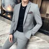 Men's Suits Blazers JacketPants Fashion Men's Pure Color Leisure Suits Gray Blue Black Slim Fit Men Business Banquet Suit Set Plus Size 6XL 7XL 231205