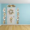 Decorative Flowers Wreaths 2024 Christmas Wreath For Front Door Artificial Golden Flower Garland Pinecone Rattan Set Hanging Outdoor Xmas Decoration 231205