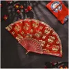 Produkte im chinesischen Stil Produkte im chinesischen Stil Hochzeitsfächer Red Veet Golden Tone Print Braut und Bräutigam Happy Marriage Glitter Hand Home Dhvqz