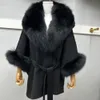 Womens Jackets CXFS Autumn Winter Warm Fox Fur Collar Large Turndown Women Loose Version 100% Wool Woolen Coat Luxury 231204