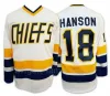 Irmãos Charlestown Slap Shot 16 Jack Hanson Jersey Filme Hóquei no Gelo 17 Steve Hanson 18 Jeff Hanson Tudo Costurado Azul Fora Branco Esportes