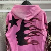 Mens Hoodies Moletons American Vintage Rosa Hellstar Homens Mulheres Soltas Casual Graffiti Flame Impresso Com Capuz 231204