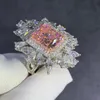 Valioso anel de diamante de moissanite rosa 100% real 925 prata esterlina festa de casamento anéis de banda para mulheres joias de noivado