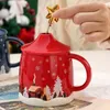 Bouteilles d'eau 1pc tasse à café de Noël avec couvercle et agitateur tasses en céramique mignon été hiver cadeaux de boisson 231205