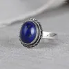 Pierścienie klastra FNJ 925 Silver Lapis Lazuli Real Original S925 Solid Prue Pierścień dla kobiet biżuteria Vintage Oval Flower262J