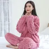 Women's Sleepwear Autumn Winter Pajamas Set Nightgown Flannel Warm Cute Home Sleeping Clothing Femme Homewear