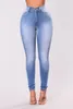 Kvinnors jeans hög midja mager stigning smal casual denim byxor mode tunna ben elastiska formning bulift blyertsbyxa
