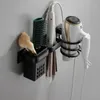 Étagères de salle de bains, support de sèche-cheveux noir, nouveauté pour ménages, étagère de soufflage, espace de rangement mural en aluminium 231204
