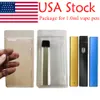 USA Stock Blisterpackung Hüllen 1 ml Vape Pen Verpackung Klarer PVC-Aufhänger Verdampfer Stifte Zerstäuber Paket Kunststoff ClamShell Hülle E-Zigaretten Kundenspezifische Karten 800 Stück eine Box