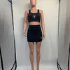 Women Two Piece Dress Summer New Fashion Letter Print Sleeveless Tank Top Crop And Mini SKirt Set Sexy Bodycon Matching