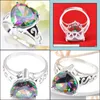 Solitärring Luckyshine Damen Eheringe Love Heart Fire Mti-Color Rainbow Natural Mystic Topaz Silber Zirkonia Schmuck Tropfen Dhmfz