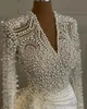 Abito da sposa in raso a sirena di lusso 2024 scollo a V maniche lunghe perle paillettes abiti da sposa convenzionali nuovo design abiti Blanco Garden De Novia