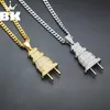 Mens Iced Out Bling Bling Plug Pendant Necklace Gold Silver Color Charm Micro Pave Full Rhinestone Hiphop Jewelry 200928277p