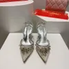 Rene Caovilla Sandalo slingback in cristallo Décolleté con strass scarpe tacchi a spillo Designer di lusso per feste Abito da sposa Scarpe da cena 7,5 cm 9,5 cm Con scatola