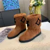 Women Boots Luxury Designer Boot High-quality Lady Fur Shoes Fashion Classic Letters Flower Shoe Half Plush Australian Booties Leather Black Brown