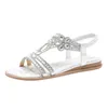 Sandalen Strass Damen Sandalen mit elastischen Knöchelriemen Bohemian Strandschuhe modische Kristallblume lässig offene Schnürsenkel 231205