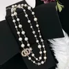 Designer necklace luxury pendant necklaces with letter classic style statement Strands strings elegant pearl chain long double lay249p