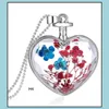 Pendant Necklaces Love Heart Pendant Necklace Crystal Dried Flower Inside Korean Style Plants Blossom Neck Chain Jewelry For Valentine Dh8Da