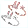 Solitaire Ring Fashion Jewelery Womens Söta kaninringar Öppnar justerbar metall Animal Kvinnsmycken gåva Drop Delivery DHMFD