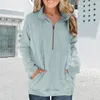 Kvinnors hoodies dagligen med fickor Pullover Ladies Solid 1/4 Zip Casual Drawstring Loose V Neck Long Sleeve Fashion Women Sweatshirt