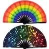 Overige Huisdecoratie 34 Cm Grote Opvouwbare Handventilator Vouw 1 Stuks Dot Rainbow Print Zwart Bamboe Nylon-Doek Festival Handheld Voor Gift304J