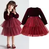 Girl's Dresses Winter Girls Dresses 3-8 år långärmad vår/Autumn Casual Kids Clothes Sequin Christmas Year Party Red Dress for Girls 231204