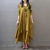 Casual Dresses Elegant For Women Fashion Cotton And Linen Maxi Dress Plus Size Loose Long Sleeve Robe Club Outfits Vestido